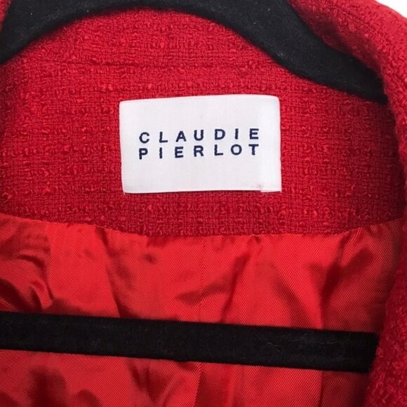Claudie Pierlot Red Gamin Contrast Trim Tweed Coat Jacket Size 4 - Picture 12 of 15